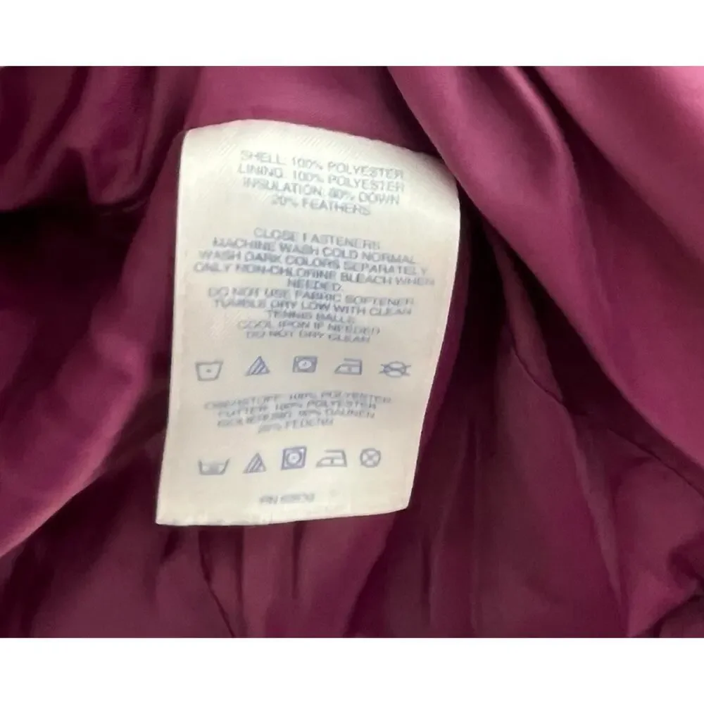 Lands' End Women's Jacket Puffer Coat XS Down Maroon Magenta Removable Hood Midi